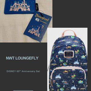 NWT Loungefly Disneyland 65th Anniversary Map Mini Backpack & Cardholder